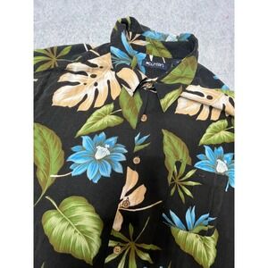 Puritan Mens XL Black Tropical Floral Hawaiian Button Down Shirt bold‎ vintage
